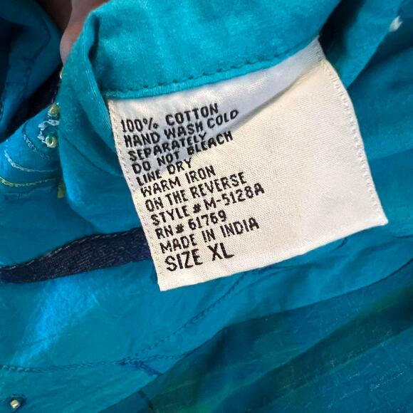 Handmade Reversible blue denim patchwork quilt beaded sequin embroider jacket XL - Picture 2 of 5